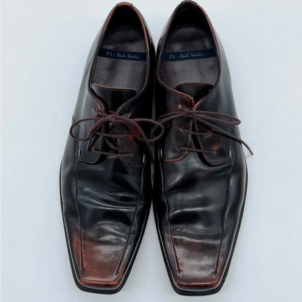 Paul Smith Dark Brown Leather Square Toe Lace Up Brogue Dress Shoes UK Size 9 - Picture 5 of 10